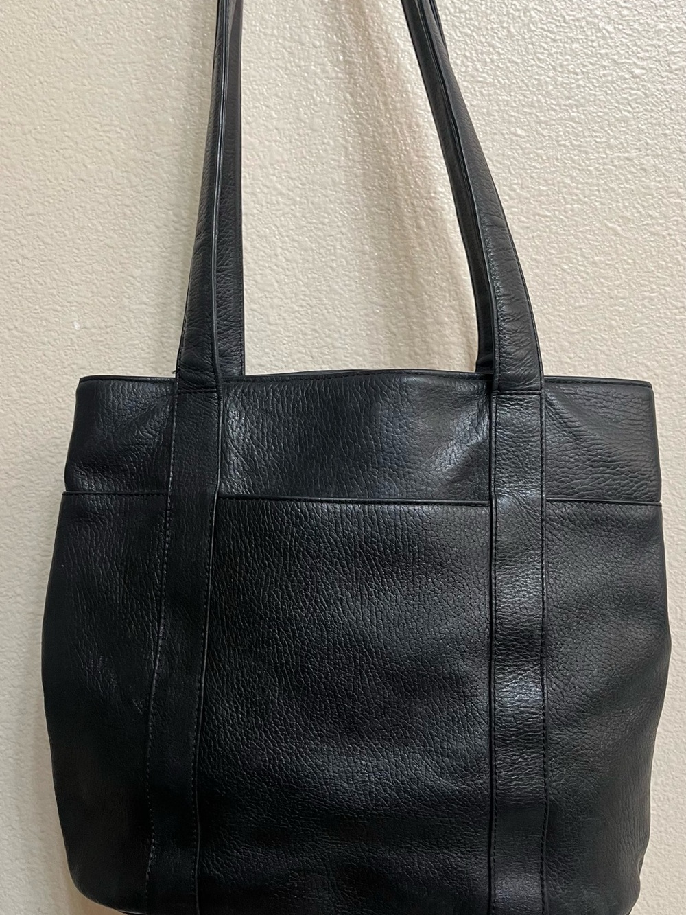 Orvis Black Leather Double sided Purse  Tote Bag 10” by 10”
